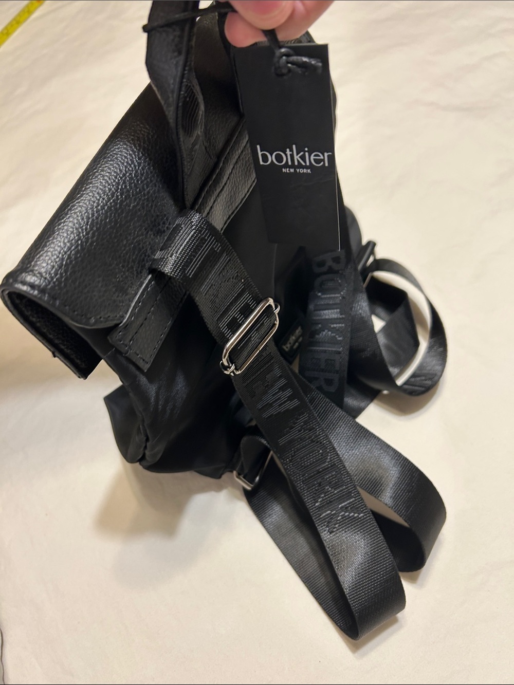Botkier Black Men's Leather Crossbody Backpack with Webbing Straps